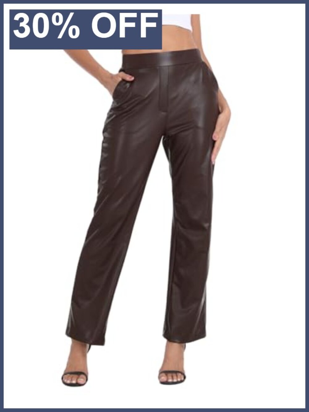 Faux Leather Pull On Flare Leg Pants High Waisted with Pockets